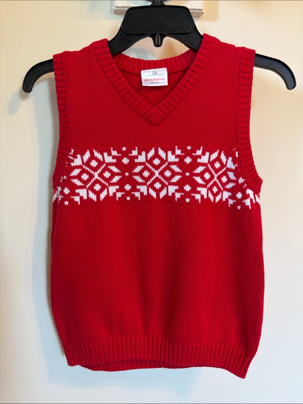 Hanna Andersson Boys 8 Red Fair Isle Sweater Vest Christmas Nordic Cotton 130